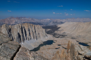 A view of the Guitar Lake basin, from Whitney Crest