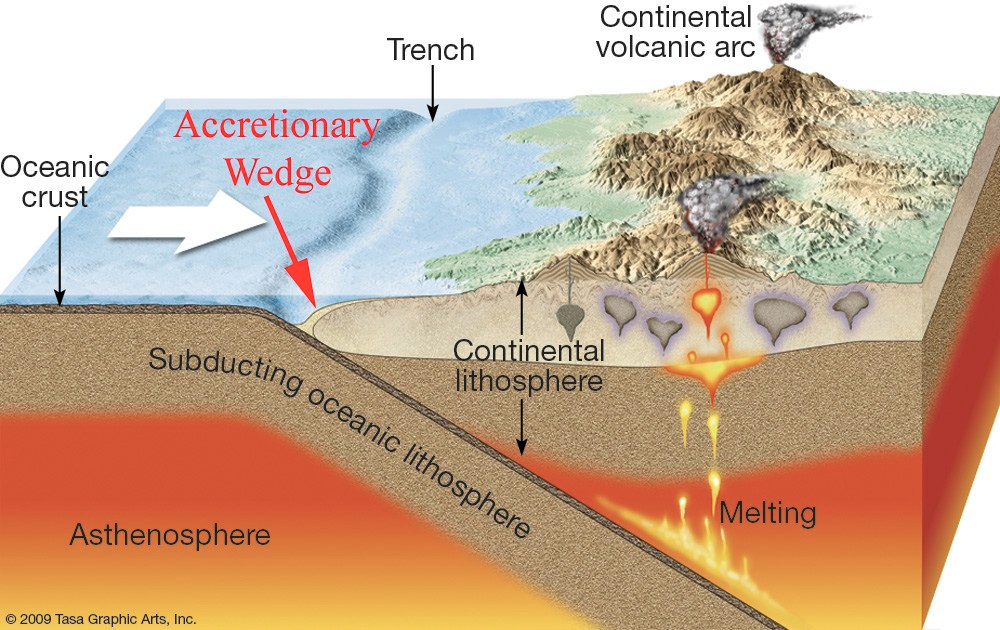 A diagram illustrating a geologic convergent boundary.